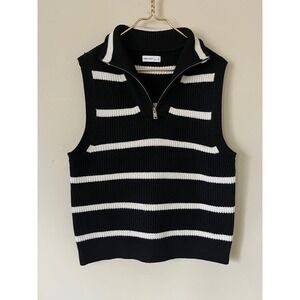 Nine West Striped Quarter Zip Sweater Vest minimalist neutral Size M